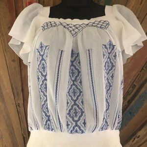 Free People embroidered 100% cotton square neck Blouse/top Sz 6